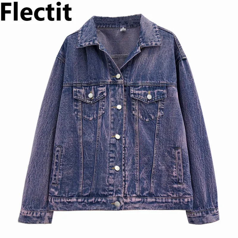 Flectit/винтажная фиолетовая джинсовая куртка для женщин расшитая камнями