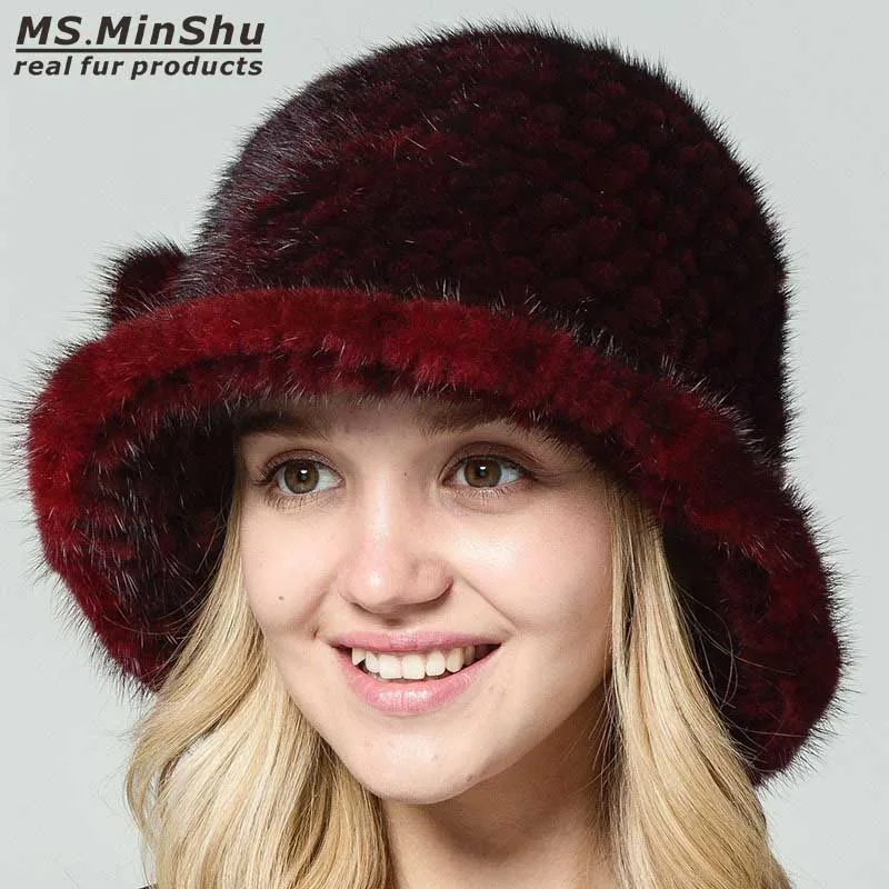 

Шапка Ms.MinShu из 100% натурального меха норки ручной вязки, зимняя теплая шапка, женская шапка