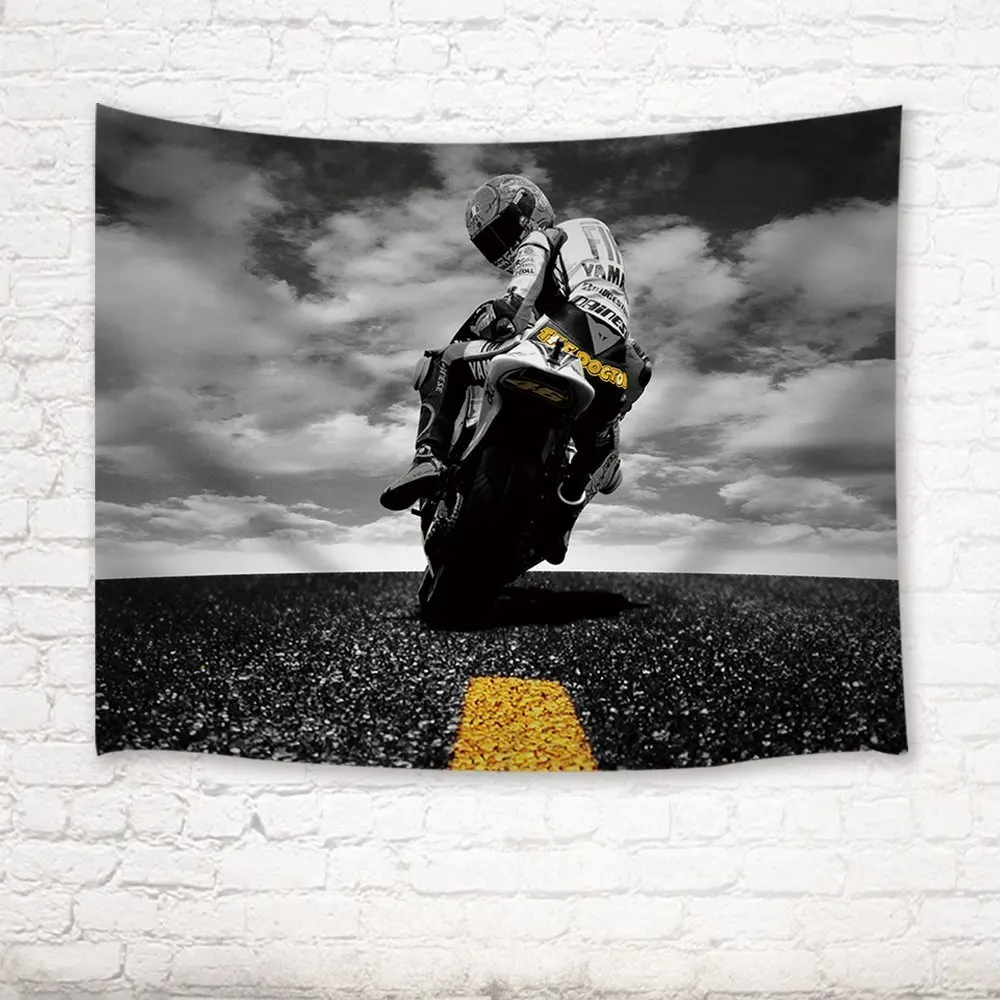 Крутой спортивный гобелен Us Route 66 Motocycle Racing with Cloudy Sky Wall Art подвесные настенные