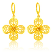 romantic women earrings 24k yellow gold color fashion flower hoop earrings female lady luxury jewelry