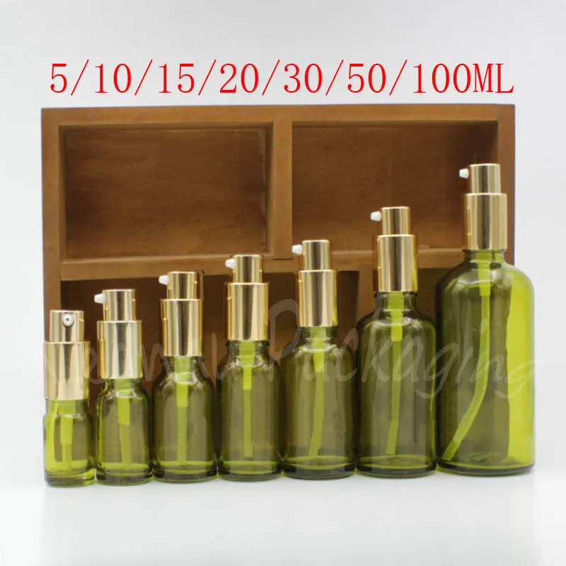 

5 / 10 / 15 / 20 / 30 / 50 / 100 мл зеленая стеклянная бутылка, бутылка для крема для глаз/лосьона, пустой косметический контейнер