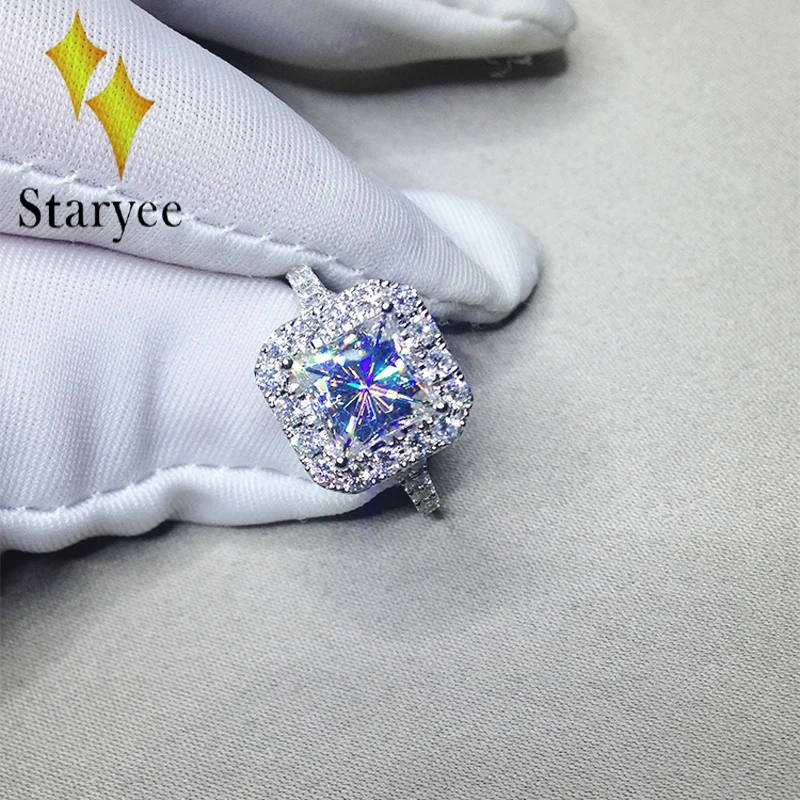 Сертифицированный Муассанит Обручение кольцо Лаборатория Grown 1.7ct Принцесса Cut
