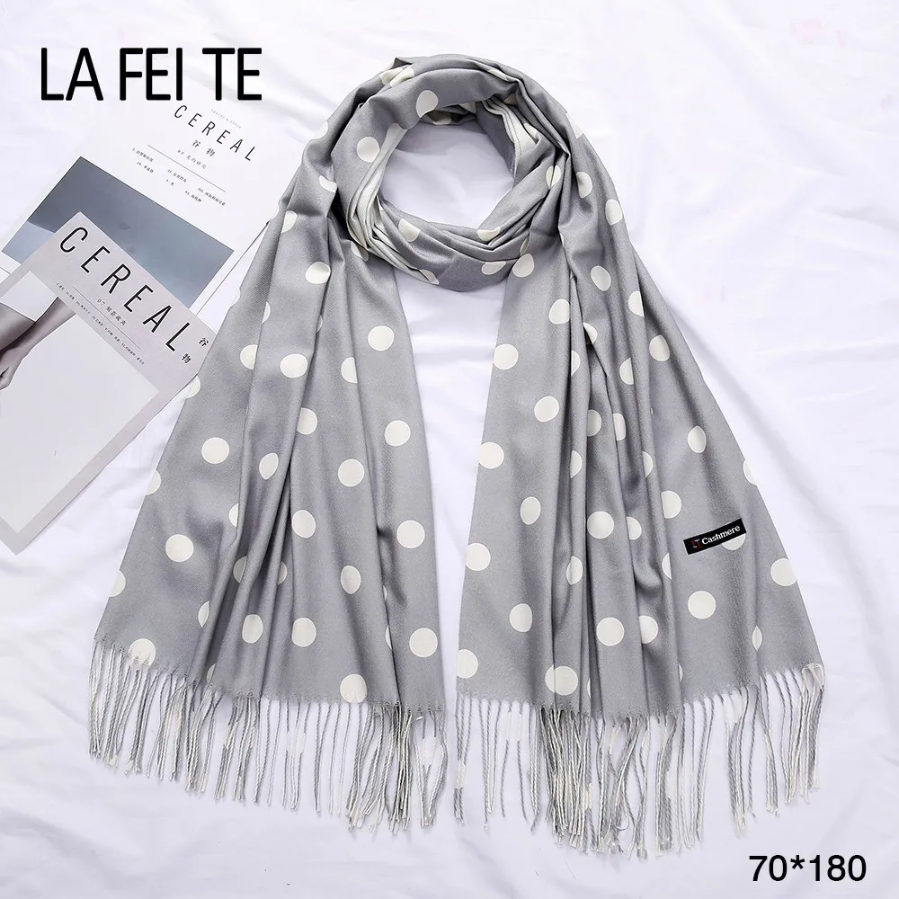 Длинные Новые Зимние теплые кашемировые шарфы в горошек из пашмины Бандана с