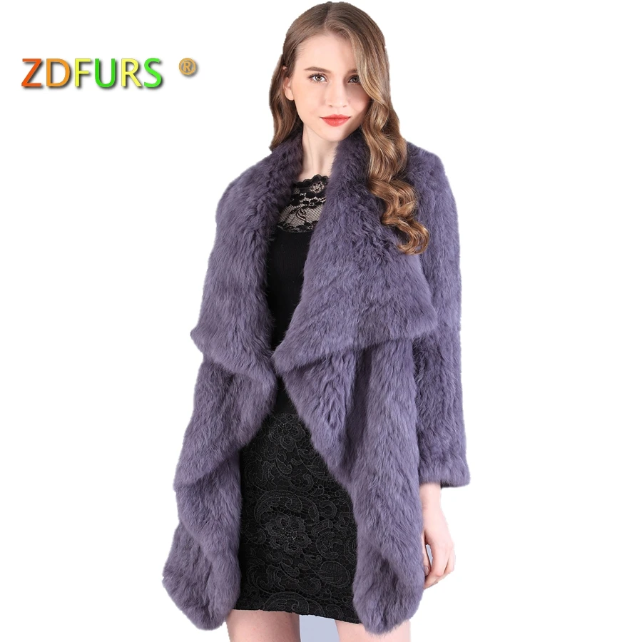 ZDFURS* Новая шуба из натурального кроличьего меха, Модный женский вязаный кроличий мех, куртка, зимняя теплая верхняя одежда из кроличьего меха, ZDKR-165003