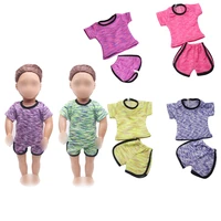 18 inch girls doll clothes 6 colors sportswear ball suit 2 pcs american new born dress fit 43 cm baby accessories c212