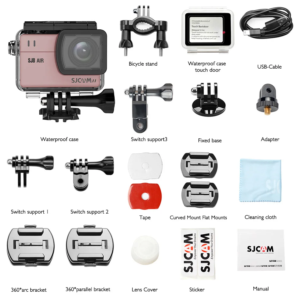 ROSE GOLD SJCAM SJ8 AIR 12MP Экшн-камера Спортивная камера 2," сенсорный экран Широкоугольный объектив камера для подводного плавания водонепроницаемый чехол комплекты аксессуаров - Цвет: ROSE GOLD