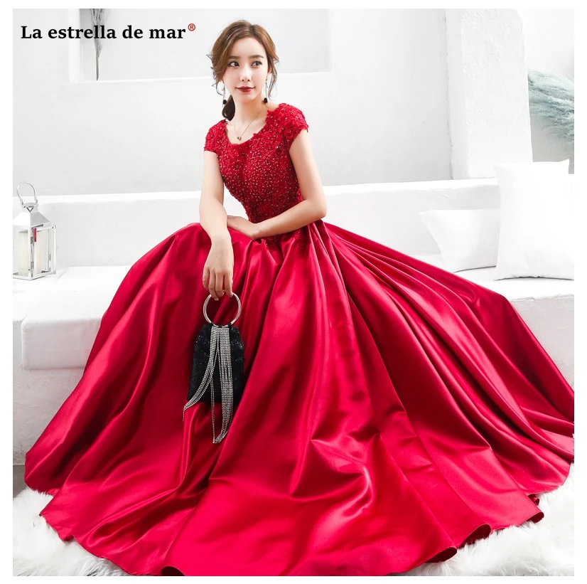Vestido madrinha2019 новое из кружева, с вырезом на шее атласный с коротким рукавом линия зеленый бордовый мусульманский Свадебный Гость длинное платье, Роба demoisell