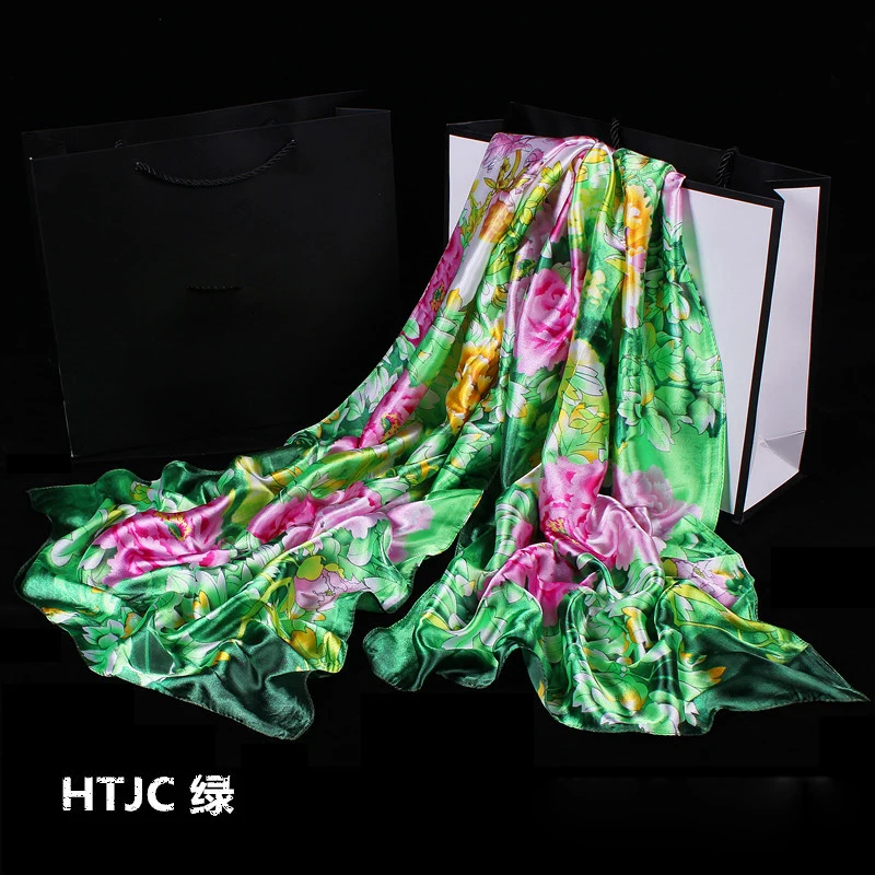Женский атласный шарф из искусственного шелка винтажный с цветочным принтом