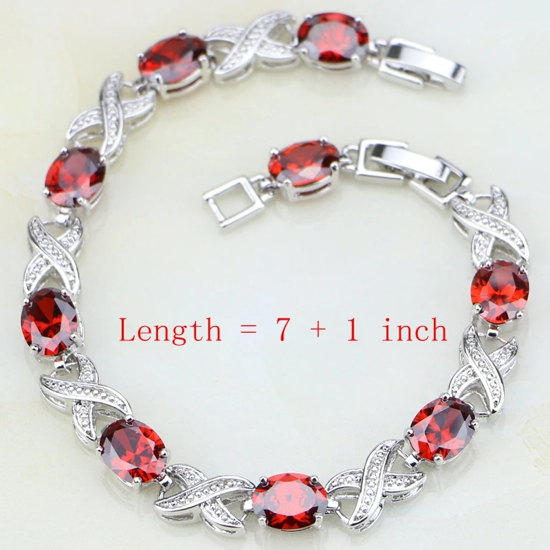 В форме яйца красные гранатовые камни белый CZ 925 серебряные ювелирные наборы для