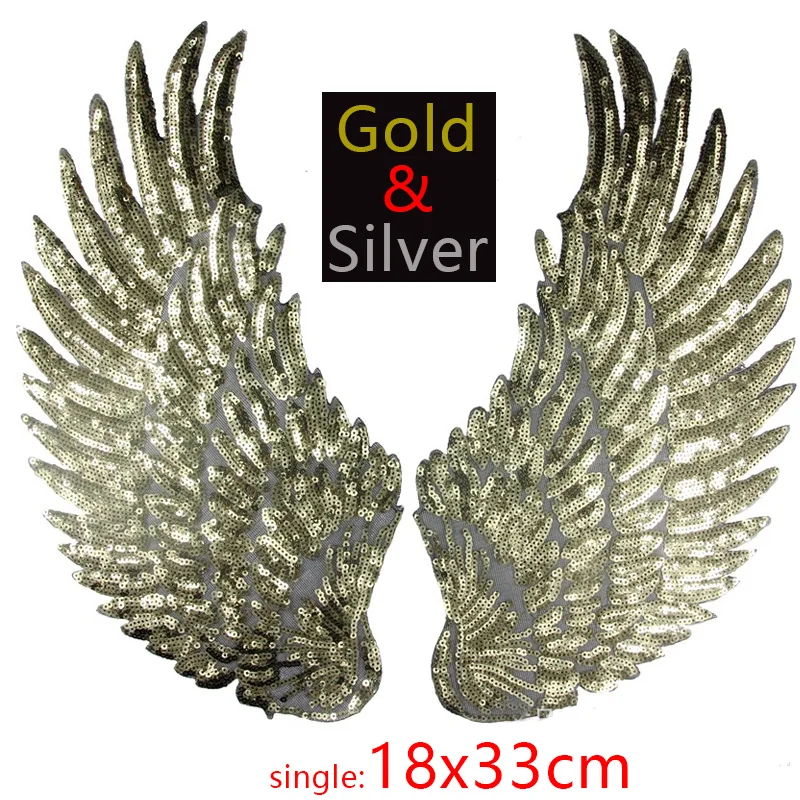 1 пара золотых/серебряных больших перьев блесток значок железа на вышивке патчи