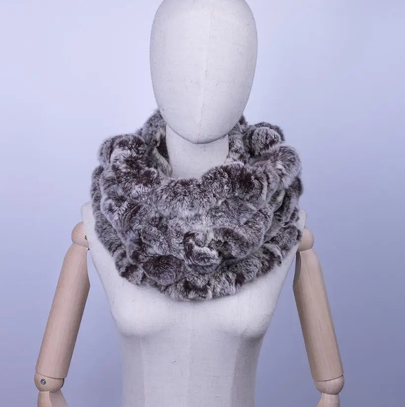 SOFT GREY YCFUR кольцо шарф женский мех кролика рекс длинные шарфы шали для женщин Зимний Теплый круглый шарф обертывание женский - Цвет: SOFT GREY
