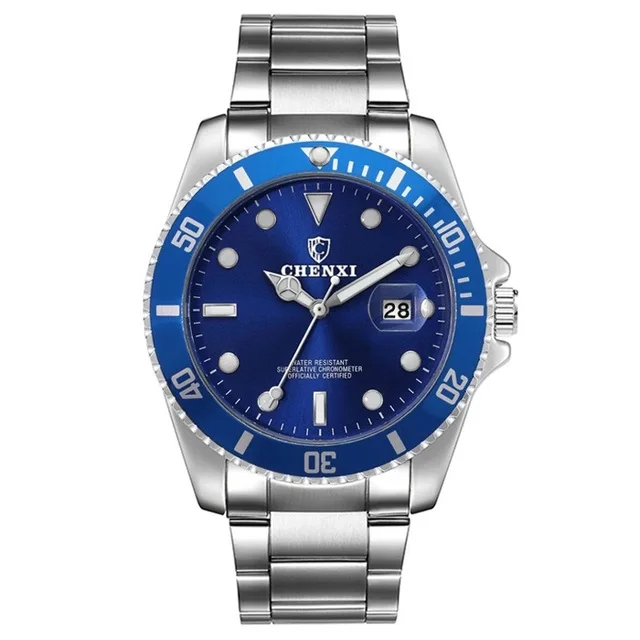 Silver blue Элитный бренд Для мужчин Rolexable водонепроницаемые часы Нержавеющая сталь ремешок кварцевые часы мужской спортивный большой циферблат часы Relógio masculino - Цвет: Silver blue