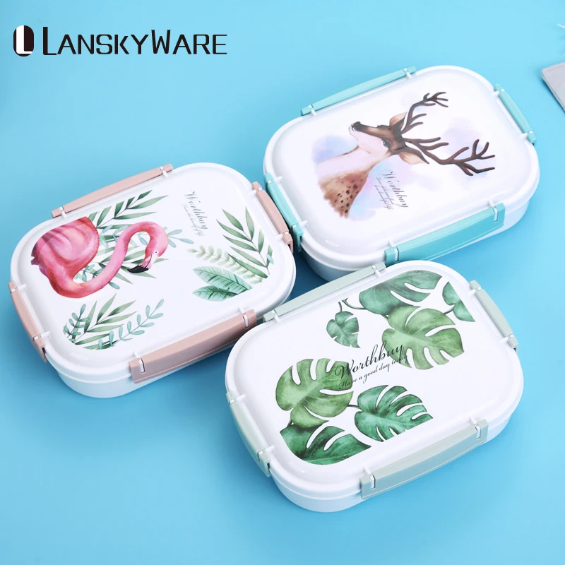 LANSKYWARE японский цветной узор Bento Box 304 Ланч бокс из нержавеющей стали с отсеками для