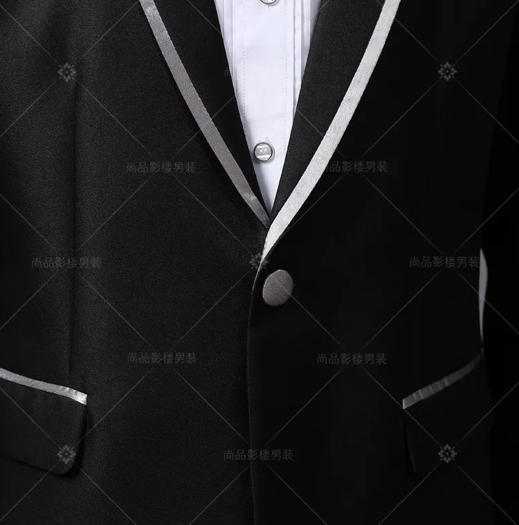 

New latest coat pant designs Black Trim Mens show Costume Suit dress Theme Studio hosted nightclub chorus wedding suits for men