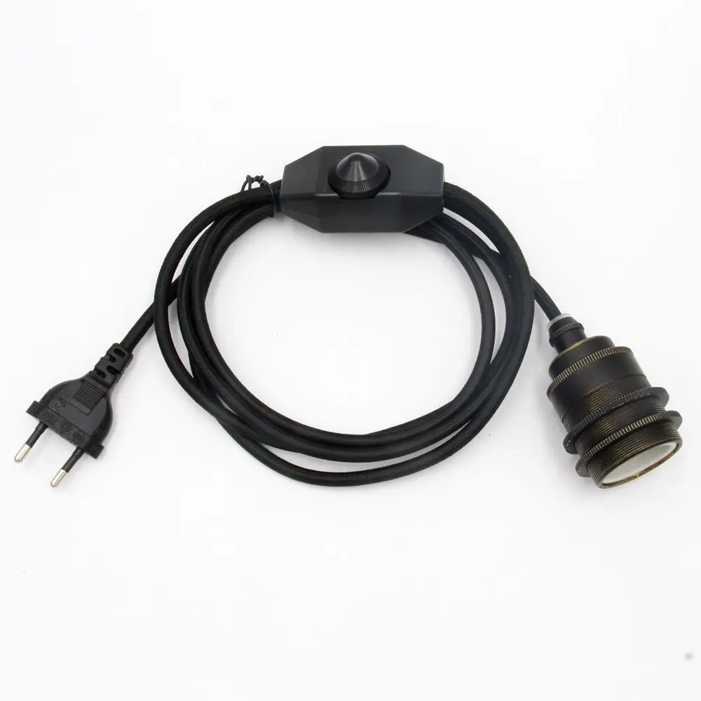 Европейская вилка выключатель питания с E27 винтажный латунный держатель для