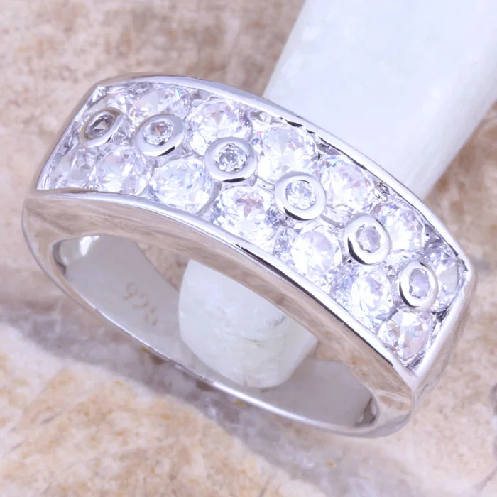 Отличительные Белые CZ посеребренные женские ювелирные изделия кольцо Размер 5 /