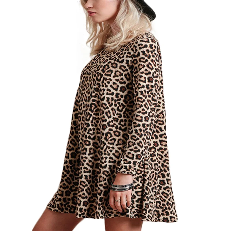 У Женщин Леопардовый свободное платье круглый Средства ухода за кожей шеи Мини с