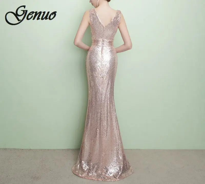 Женское вечернее платье с v-образным вырезом и блестками Элегантное Длинное