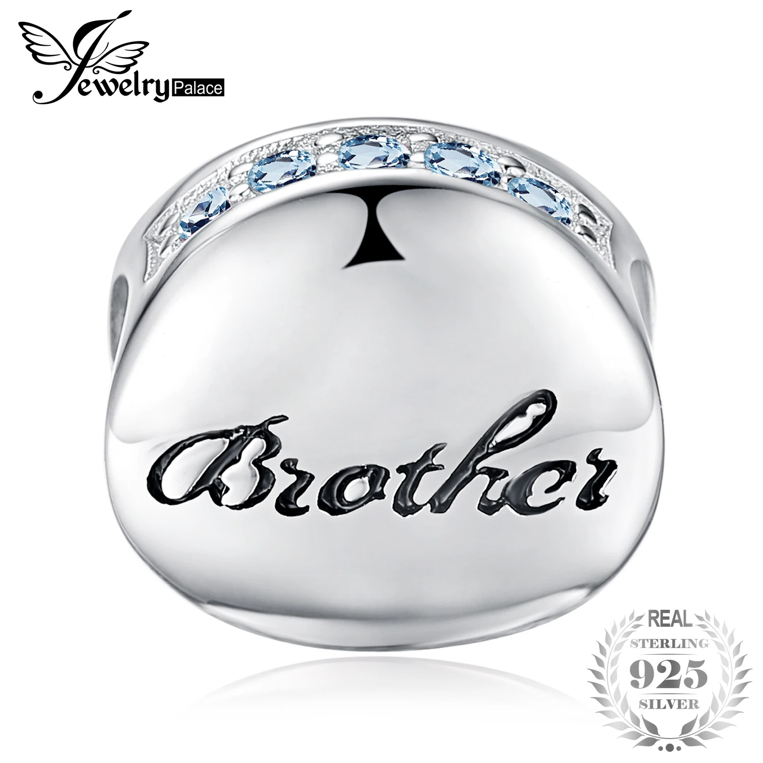 JewelryPalace половина Бесконечность круглый голубой фианит гравировкой брат
