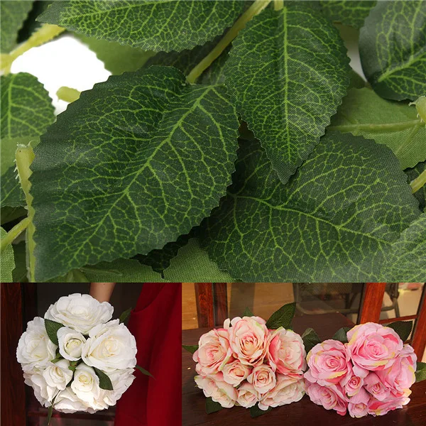 Качество 30 шт Искусственные Шелковые зеленые листья розы DIY аксессуары для