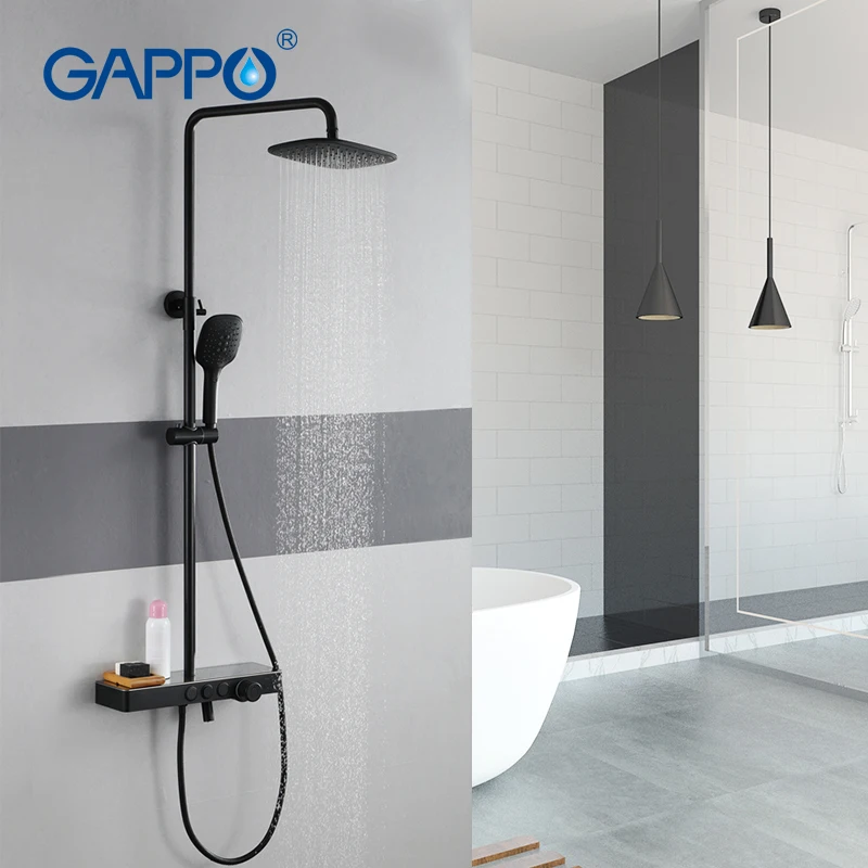 

GAPPO Shower Faucets thermostatic mixer black bathroom faucet brass rainfall shower head set thermostat faucet mixer taps