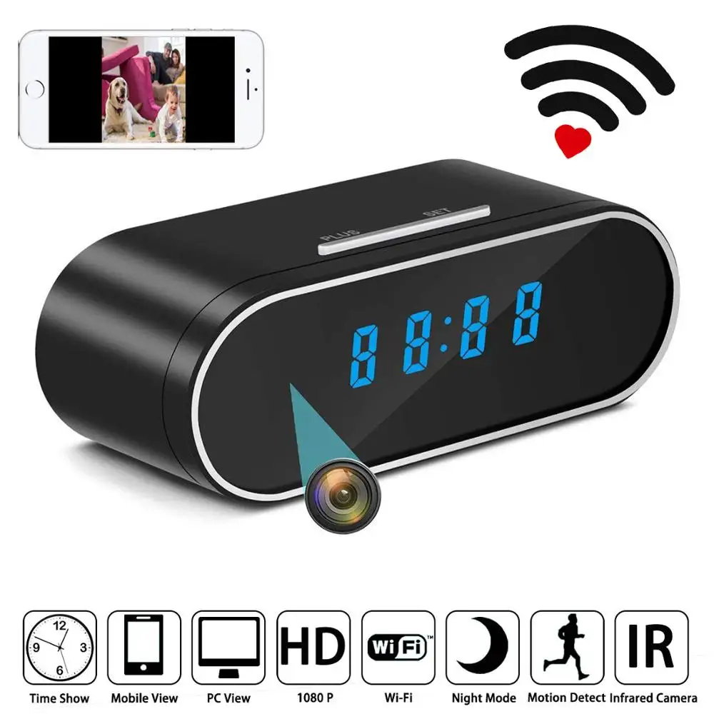 H.264 WiFi настольные часы мини камера 1080P HD IP P2P DVR видеокамера будильник набор