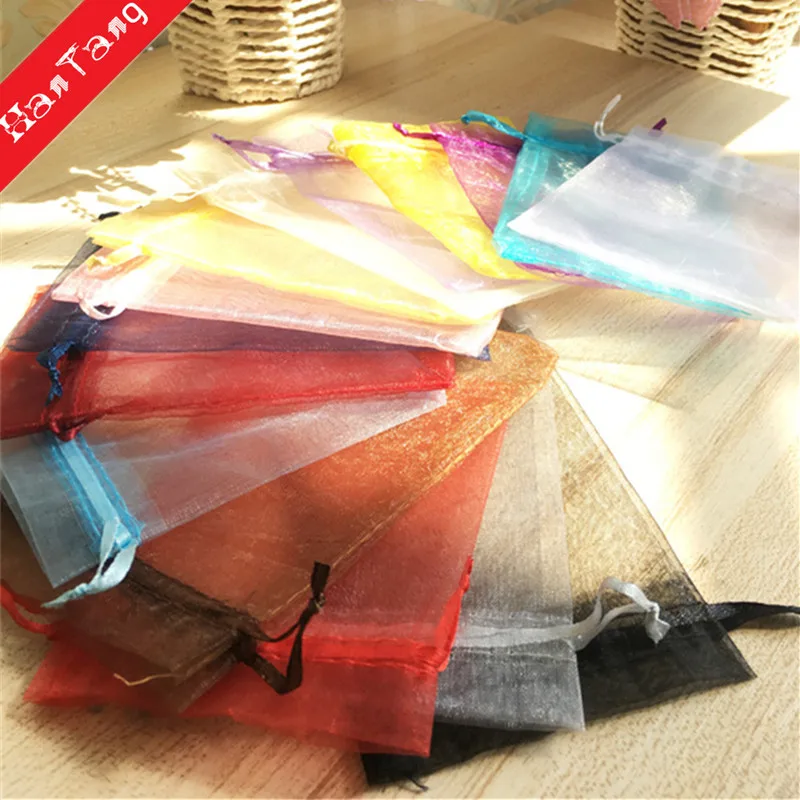 50pcs/lot 7x9 9x12 10x15 13x18cm Organza Bags Jewelry Packaging Wedding Party Decorations Drawable Gift Pouches 5z|Подарочные сумки и