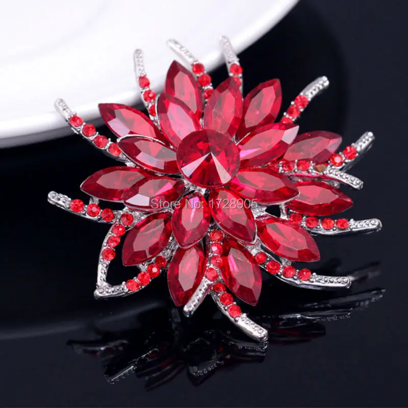Винтажное ювелирное изделие Рождественский красный Хрустальный цветок броши