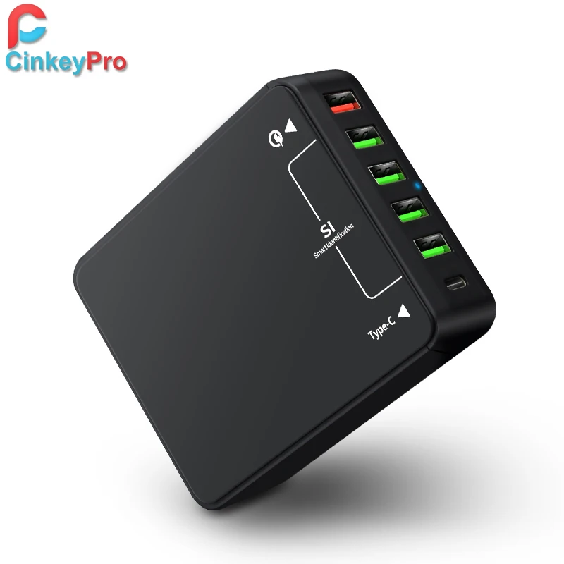 CinkeyPro Quick Charge 3.0 5 Ports USB Charger for iPhone Samsung iPad with Type C 5V 9A Mobile Phone Fast Wall Adapter|5-port usb charger|usb