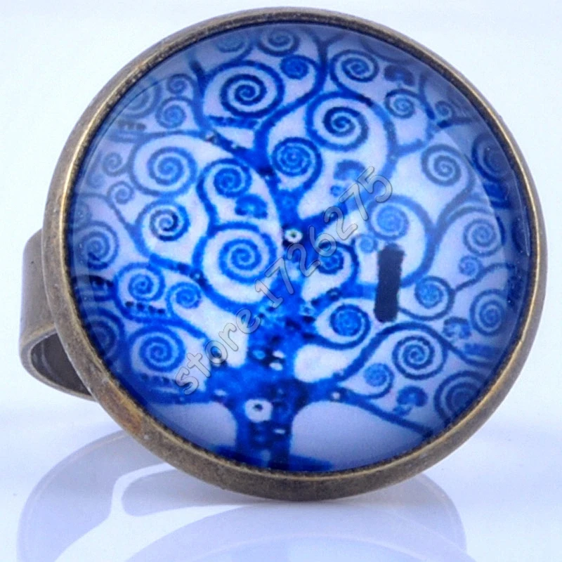 Регулируемые кольца 18 мм Дерево жизни картина стекло кабошон кольцо для женщин