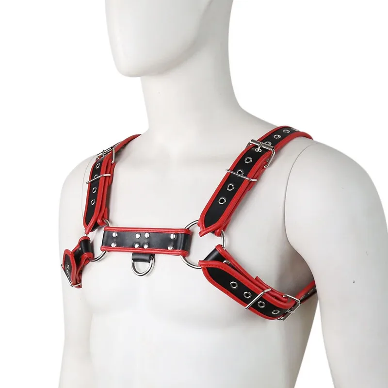 

Sexy harness Men Gay leather top Lingerie Faux Leather Adjustable Body Chest Harness Bondage Costume with Buckles D-rings