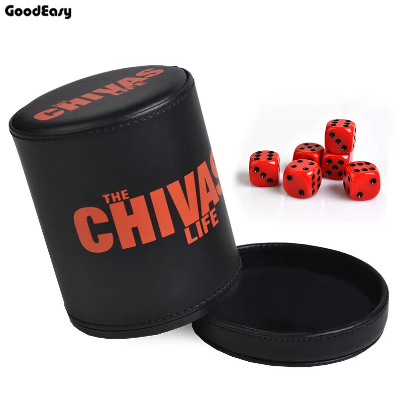 

CHIVAS Casino Silencing Leather+Plastic+Flannel Dice cup Inside Flannel with 6pcs acrylic dices with Tray/Cover Drinking Game