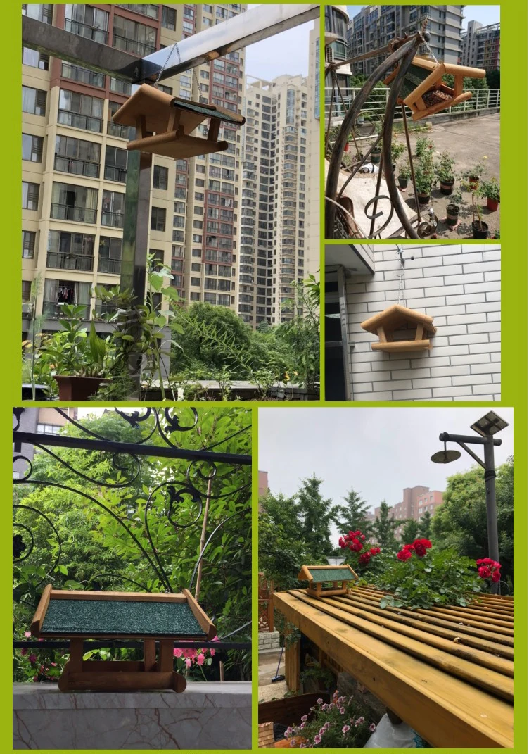 Bird feeder Wild bird Household patio gardening decoration outdoor protection Wood assembly Bird feed container house hanging