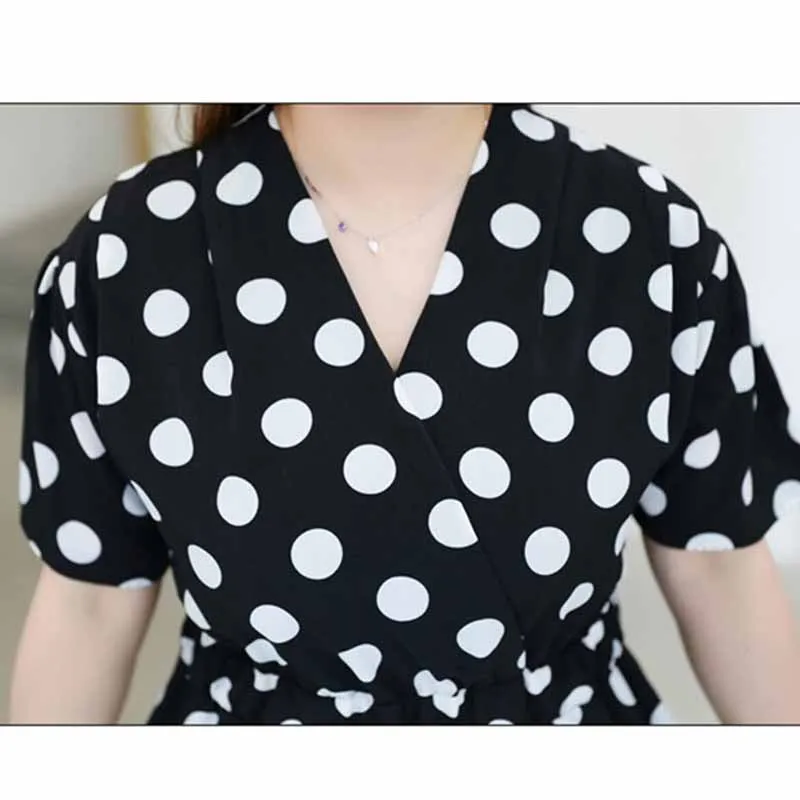 Женское шифоновое платье макси в горошек с коротким рукавом|Женские платья| |