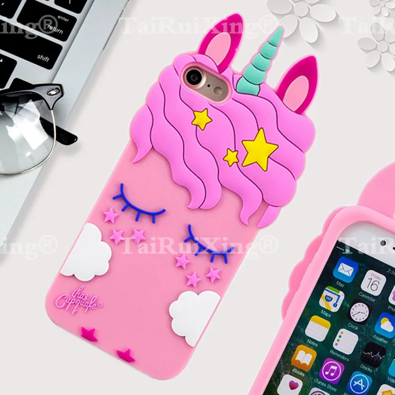 3D мультфильм розовый чехол с единорогом для iphone X 10 4 4S 5 5S 5C SE 6 6S 7 8 Plus 6 7 Plus 8 Plus милый кот Мягкий силиконовый чехол для телефона - Цвет: 7