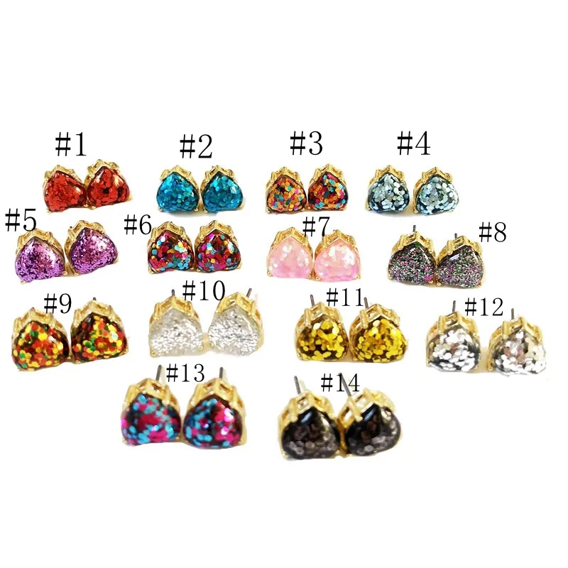 14 Colours Small Love Heart Glittery Stud Earrings Fashion Sequins Opal Earings Gold Color Cute Brand Jewelry Women | Украшения и