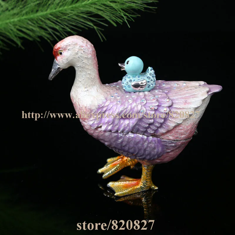 Goose Bejeweled Trinket Enamel Pewter Box Pewter Alloy Hinged Mallard Duck  Goose Keepsake Box,