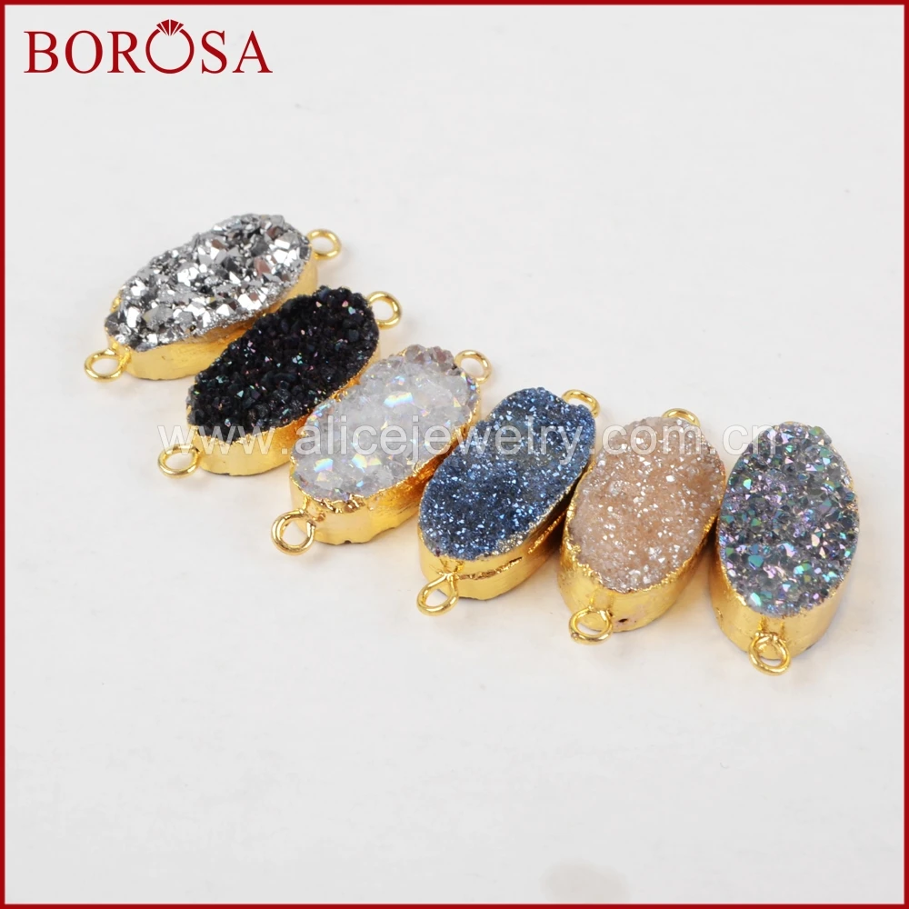 Очаровательный соединитель BOROSA с кристаллами Овальный золотой цвет натуральный