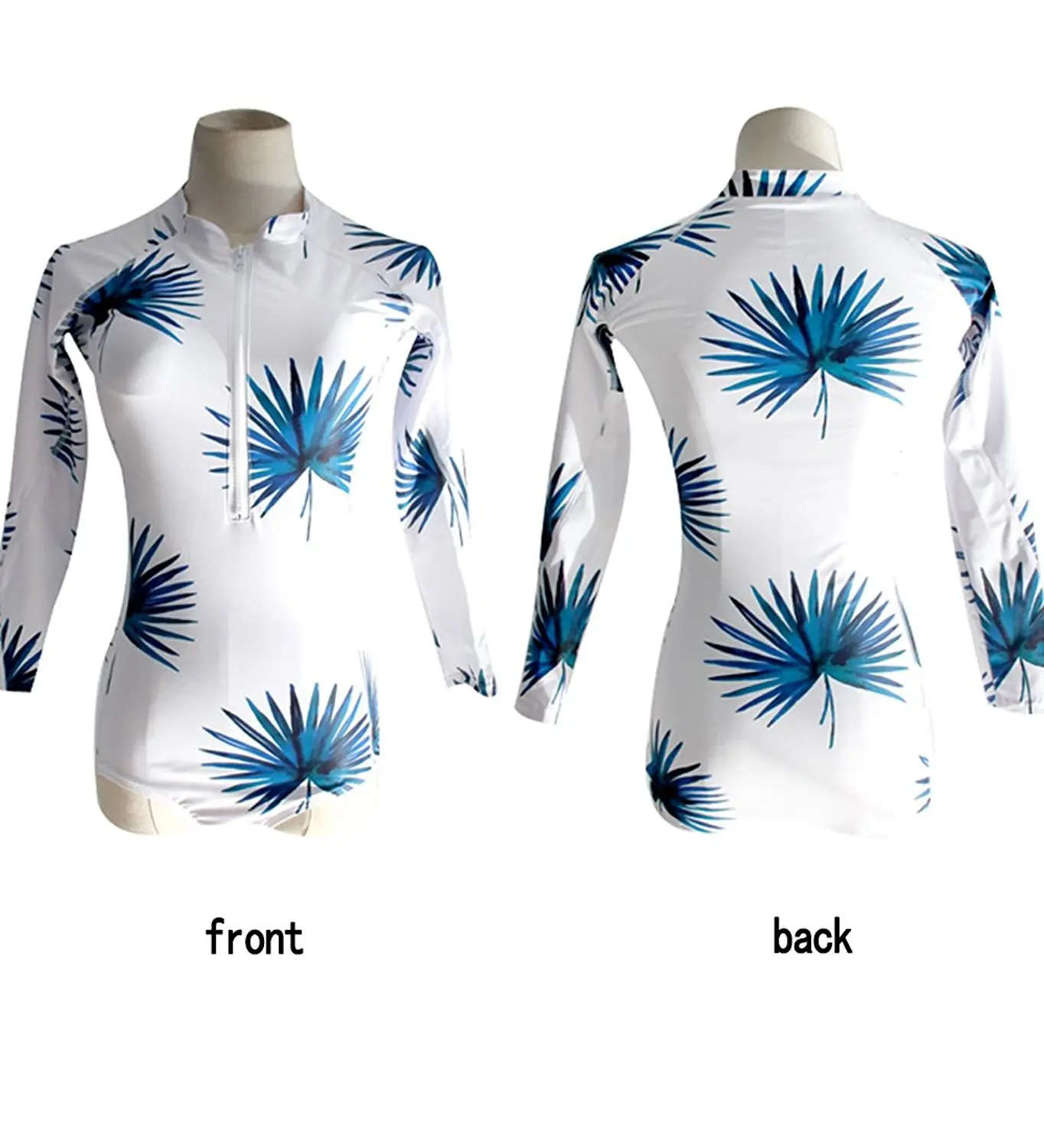 

OUMUYI Women's Long Sleeves Surfing Suit One Piece Rash Guard UV Protection Printed Zip Bathing Suit Tummy Control Beach Wear