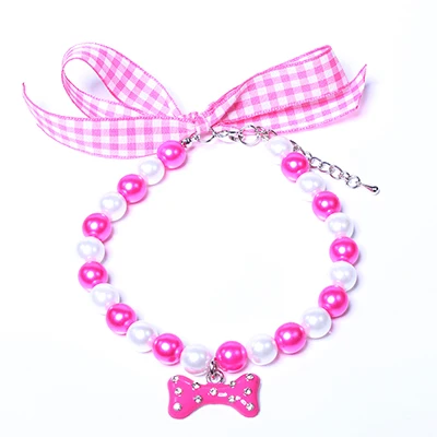 Fuchsia Жемчужное ожерелье, ошейник, милая кость, Шарм для собак, кошек, домашних животных, собак, ювелирные изделия, аксессуары для женщин, чихуахуа, ёрки - Цвет: Fuchsia
