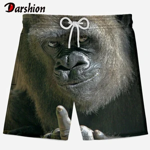 Повседневные мужские шорты с 3D принтом обезьяны, дышащие быстросохнущие мужские шорты с 3d принтом животных, новинка 2019, летние мужские пляжные шорты