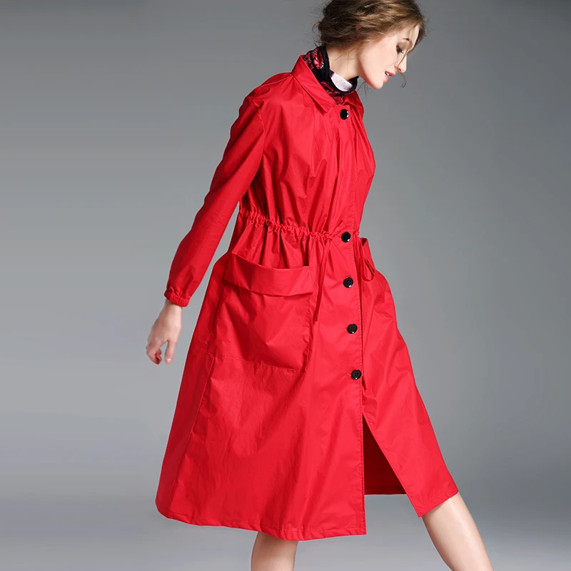 

2017 female new autumn long-sleeve loose type A casual medium-long outerwear plus size slim waist trench