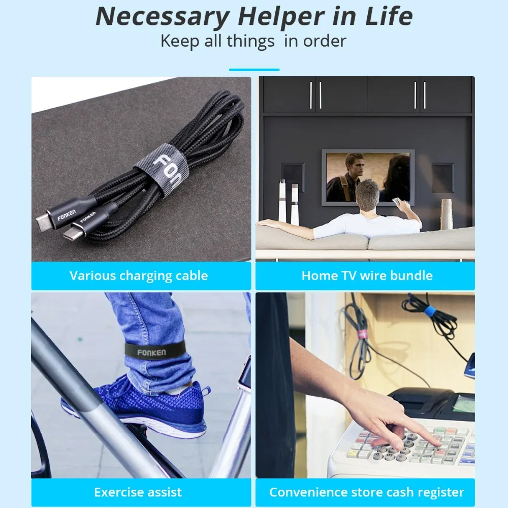 USB Cable Organizer Digital Cable Holder Protector Free Cut Wire Management Ties Hoop Stick Tape for PC Laptop Mouse Phone Cord