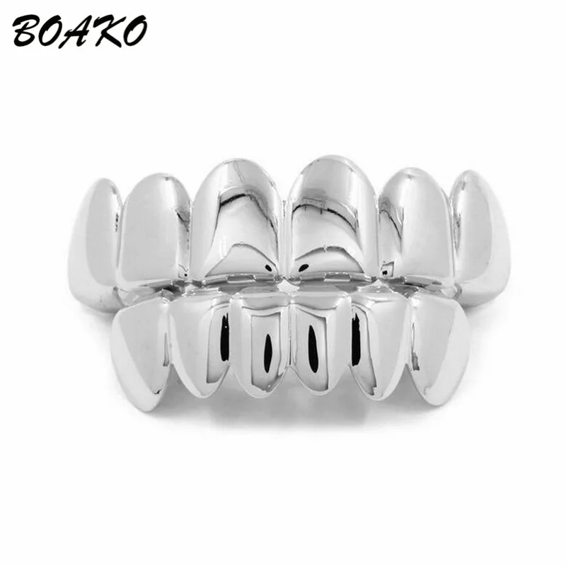 BOAKO золотые накладные зубы Grillz набор верхних и нижних грилей зубные хип-хоп зубные колпачки панк зубные грили мужские Cosply Rapper Украшения для тела