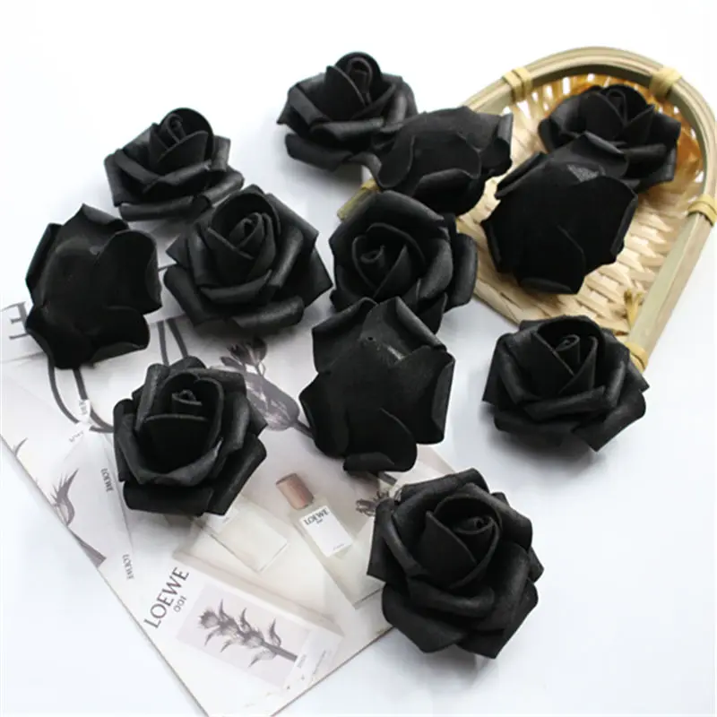 black 10 шт./лот, 6,5 см, многоцветная искусственная гофрированная пена, розовая головка, для украшения свадьбы, сделай сам, венки, ремесло, Подарочные принадлежности - Цвет: black