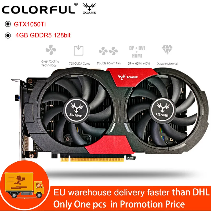 Оригинальная Красочная графическая карта GTX1050Ti 4 Гб 128 бит GDDR5 HDMI DP DVI 768 CUDR Core 7000 МГц