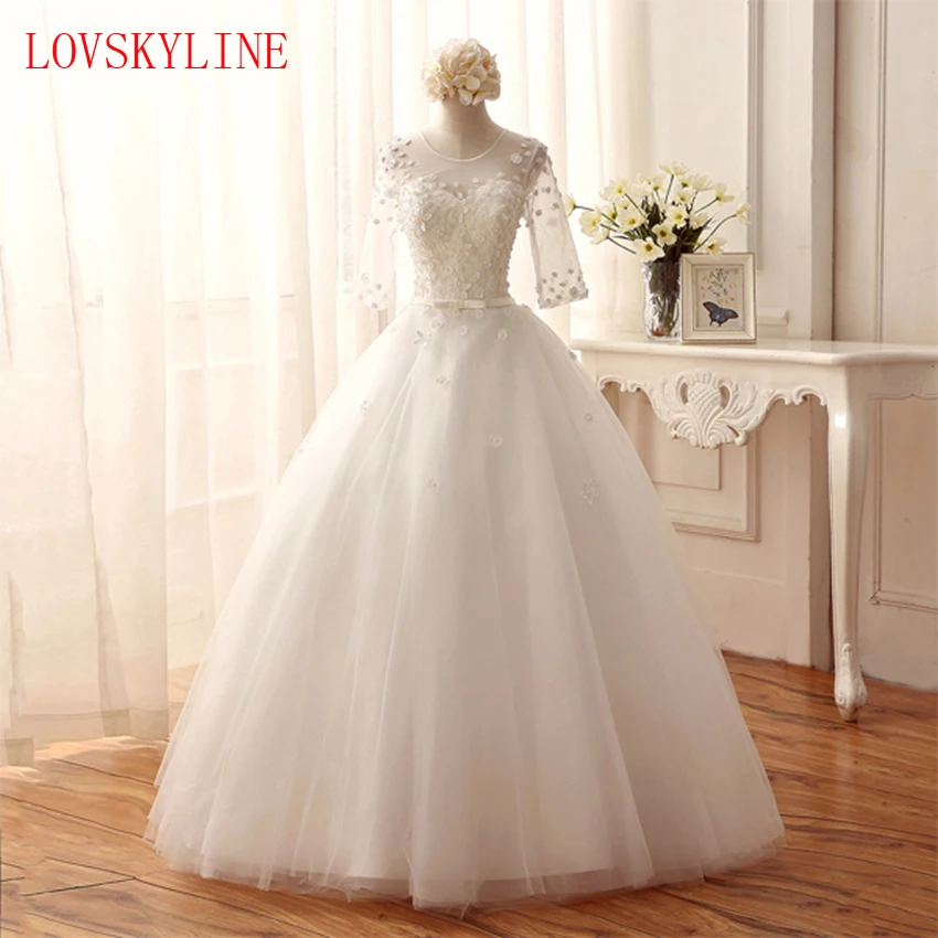 Реальное фото Vestido De Noiva Половина рукава 2018 Свадебные платья с цветочной
