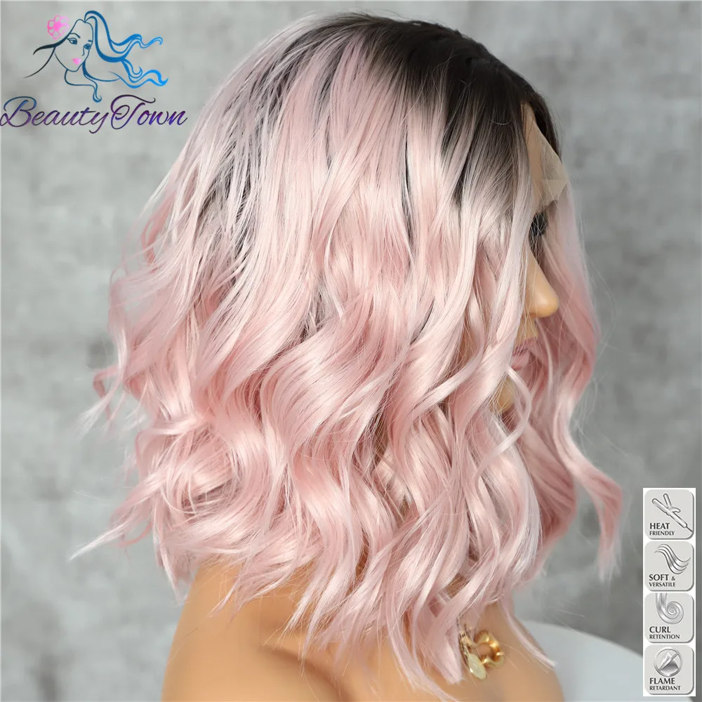 BeautyTown темный корень Омбре фиолетовый красочные короткие волосы блоггер ежедневный макияж Glueless синтетические кружева перед Свадебная вечеринка парики