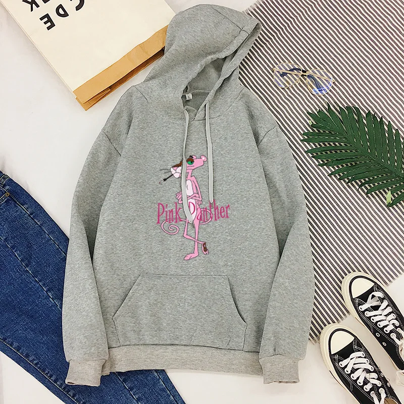 Зимние осенние женские толстовки плюс бархатные теплые корейские худи пантера