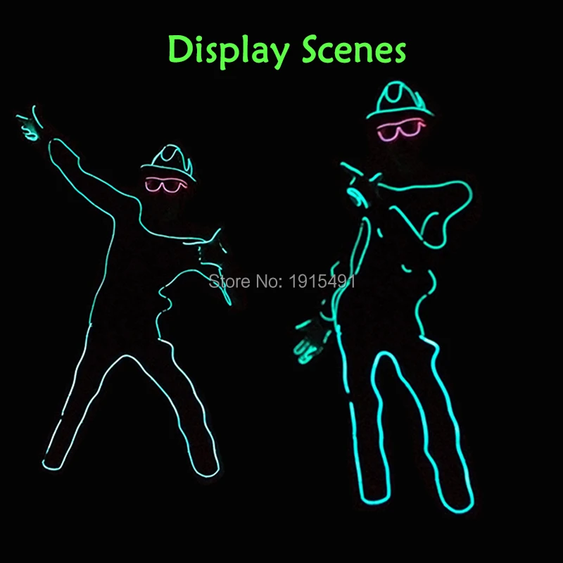 

Neon Led Bulbs Night Lamp Gorgeours Paper Form Person with Hat DIY Funny Light Up EL Wire Clothes for Dark in Glow Party Props